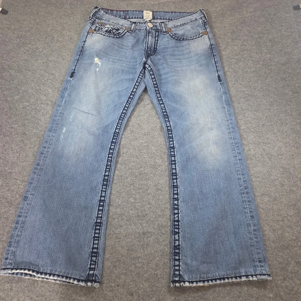 True Religion Billy Super T Jeans Mens 36 Made USA Light Wash Flap Bootcut Y2K